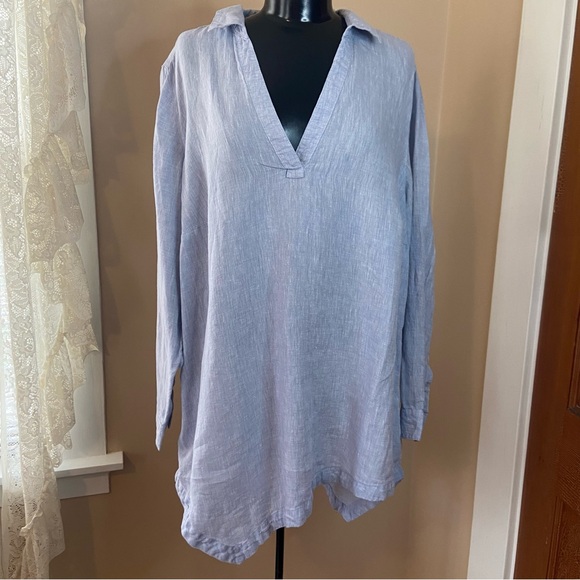 3/$20 Christian Siriano New York designer 100% linen v neck long sleeve top - Picture 2 of 11